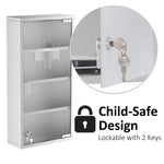 Medicine Cabinet First Aid with Lock 30x12x60cm Stainless Steel