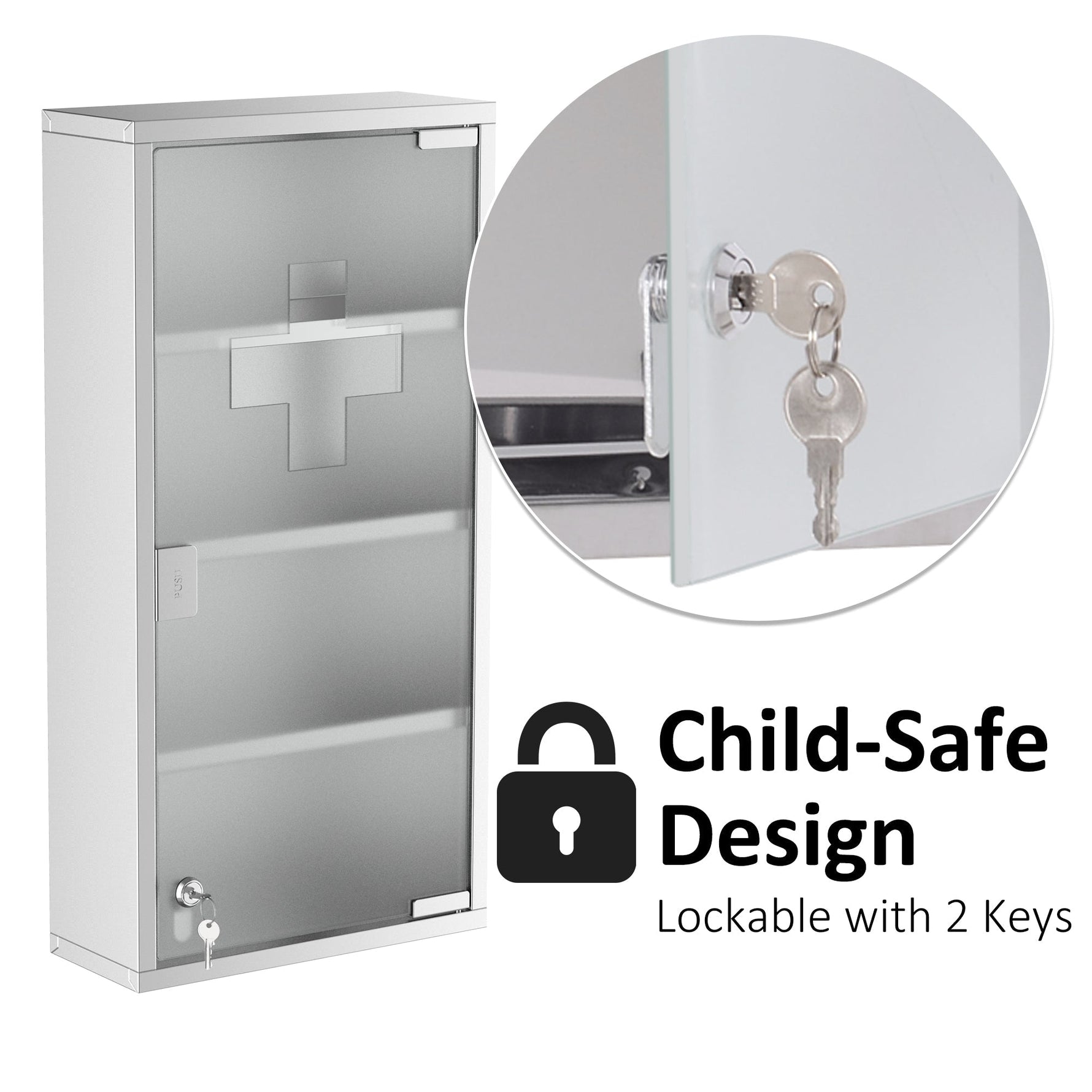 Medicine Cabinet First Aid with Lock 30x12x60cm Stainless Steel