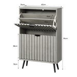 Shoe Cabinet 60cm with 2 Flip-Drawers, Grey