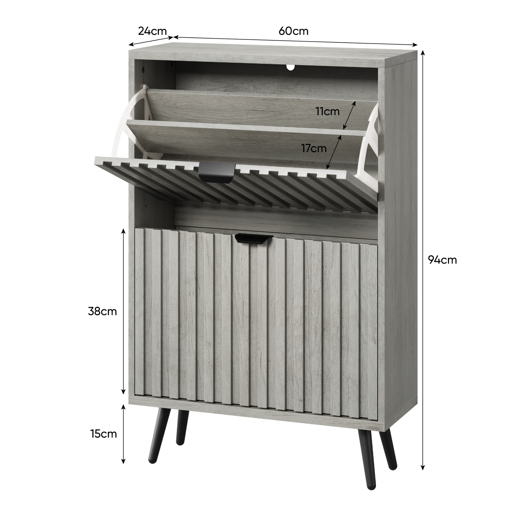 Shoe Cabinet 60cm with 2 Flip-Drawers, Grey