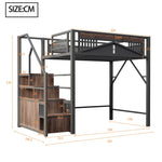 Metal Loft Bed 140x200cm Safety Enclosure with Window Ladder Locker Black