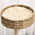 Rattan Cat Tree with Cat Cave, Ball Toy, Natural and Beige