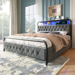 Upholstered Double Bed, USB-C Charging, APP-Control LED, 140x200, 4 Drawers, Velvet