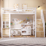 Loft Bed 90x200cm with Storage Ladder - White Iron Frame