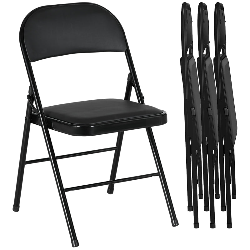 Folding Chairs, Portable Office/Reception with Metal Legs, Faux Leather Black