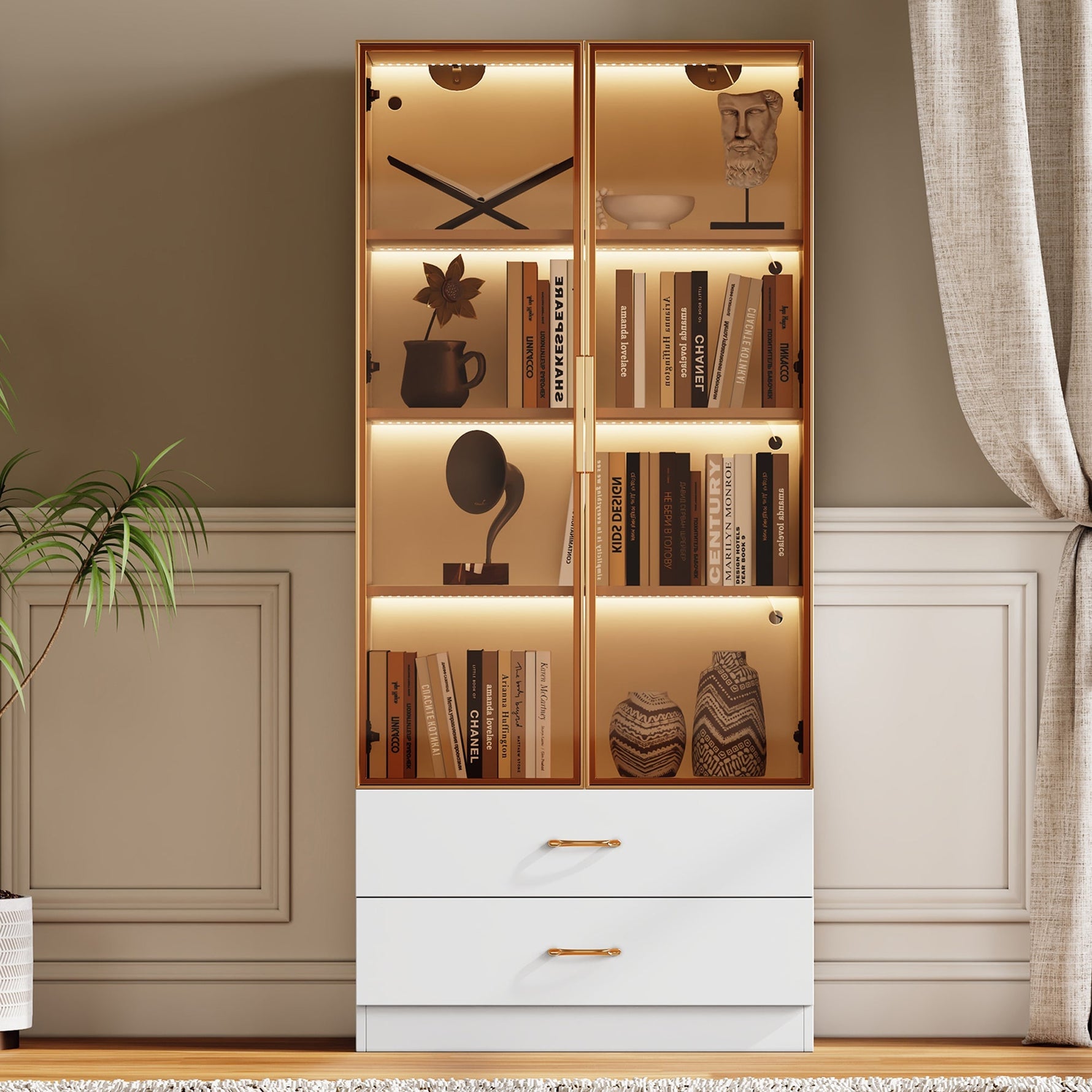 Bathroom Cabinet, 75cm, 2 Drawers & 2 Doors, Glass