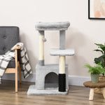 Cat Tree with Washable Bed, Litter Tray, Toys, Light Grey
