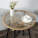 Bistro Table, Round Garden Side Table 50cm, Rattan Black+Beige