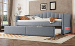 Daybed with Pull-out Bed and LED Ambient Lighting, 90x200cm, Grey Linen