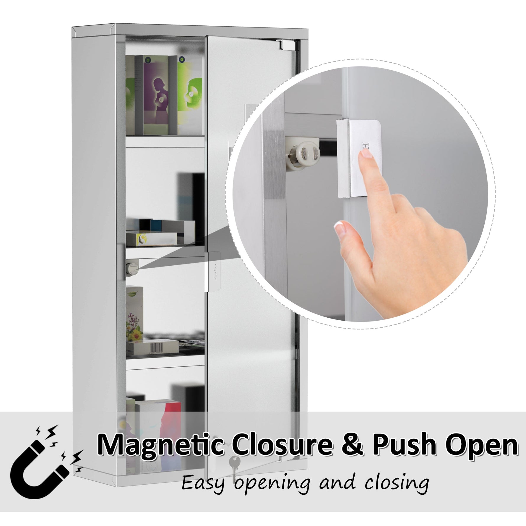 Medicine Cabinet First Aid with Lock 30x12x60cm Stainless Steel
