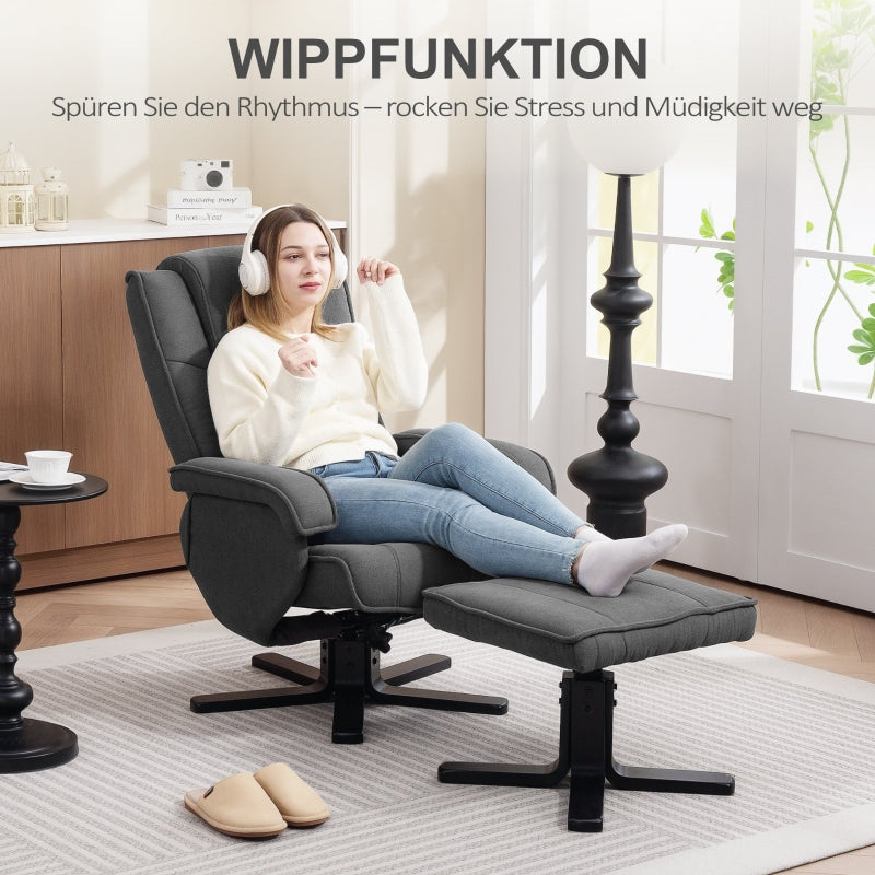 Recliner Chair, 360° Rotating, Adjustable Backrest, Reclining, Rocking, Velvet-Look, Dark Grey