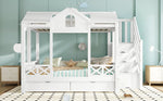 Bunk Bed with Windows Roof Stair Storage Drawers 90/140x200cm White Pine