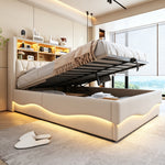 Upholstered Bed 140x200 with Storage & LED, Beige Linen
