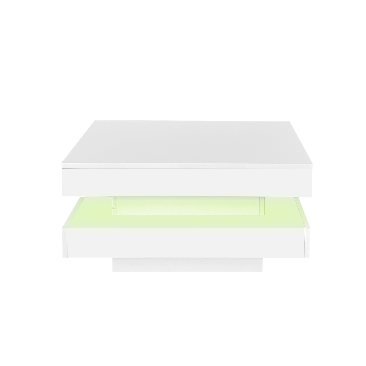 Modern Square Coffee Table with Rotating Top and LED Light, High-Gloss White