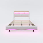 Upholstered Bed, 160*200, Multifunctional Storage, LED Light, USB and Type-C Interface, Beige Linen Fabric