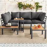 Garden Furniture Set with Sofa and Multi-functional Tables, Galvanized Steel and Wood-look Plastic, Grey and Black