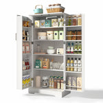 Multifunctional Kitchen Cabinet with LED Sensor Light and Adjustable Shelves, White