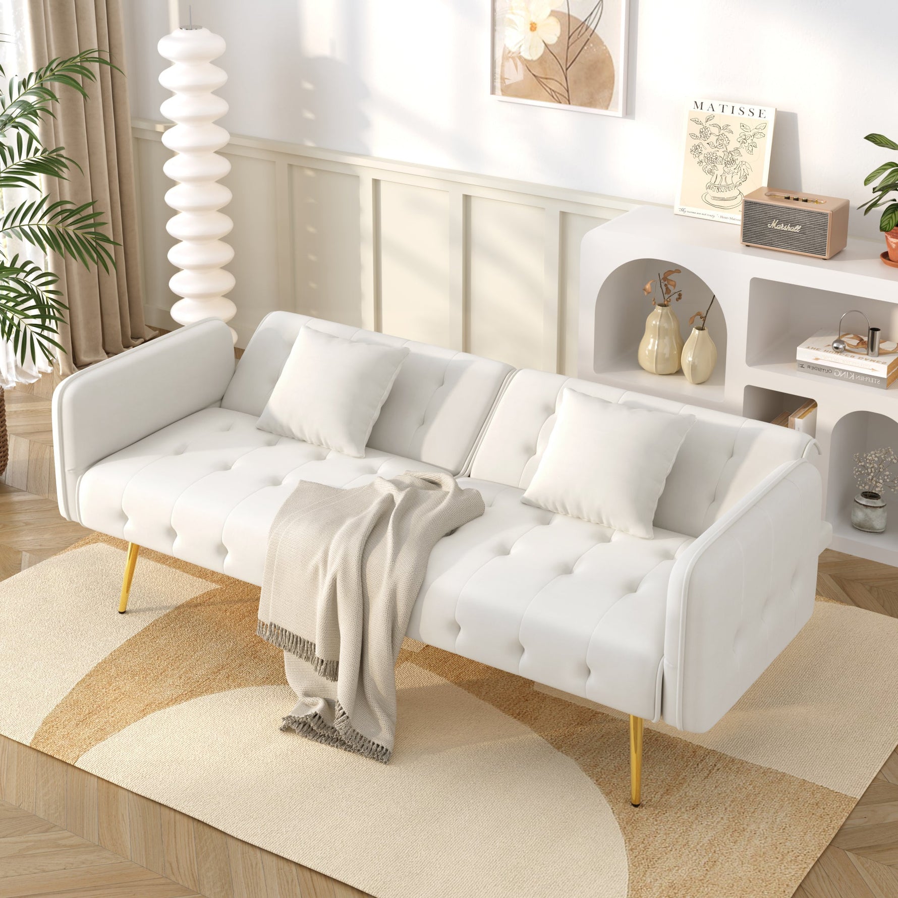 Sofa Bed, Two-Seater Multifunctional Folding with Adjustable Backrest & Armrests, Velour