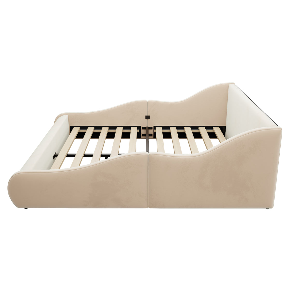 Upholstered Kids Bed 140x200 with Mattress & Rails in Beige Velvet