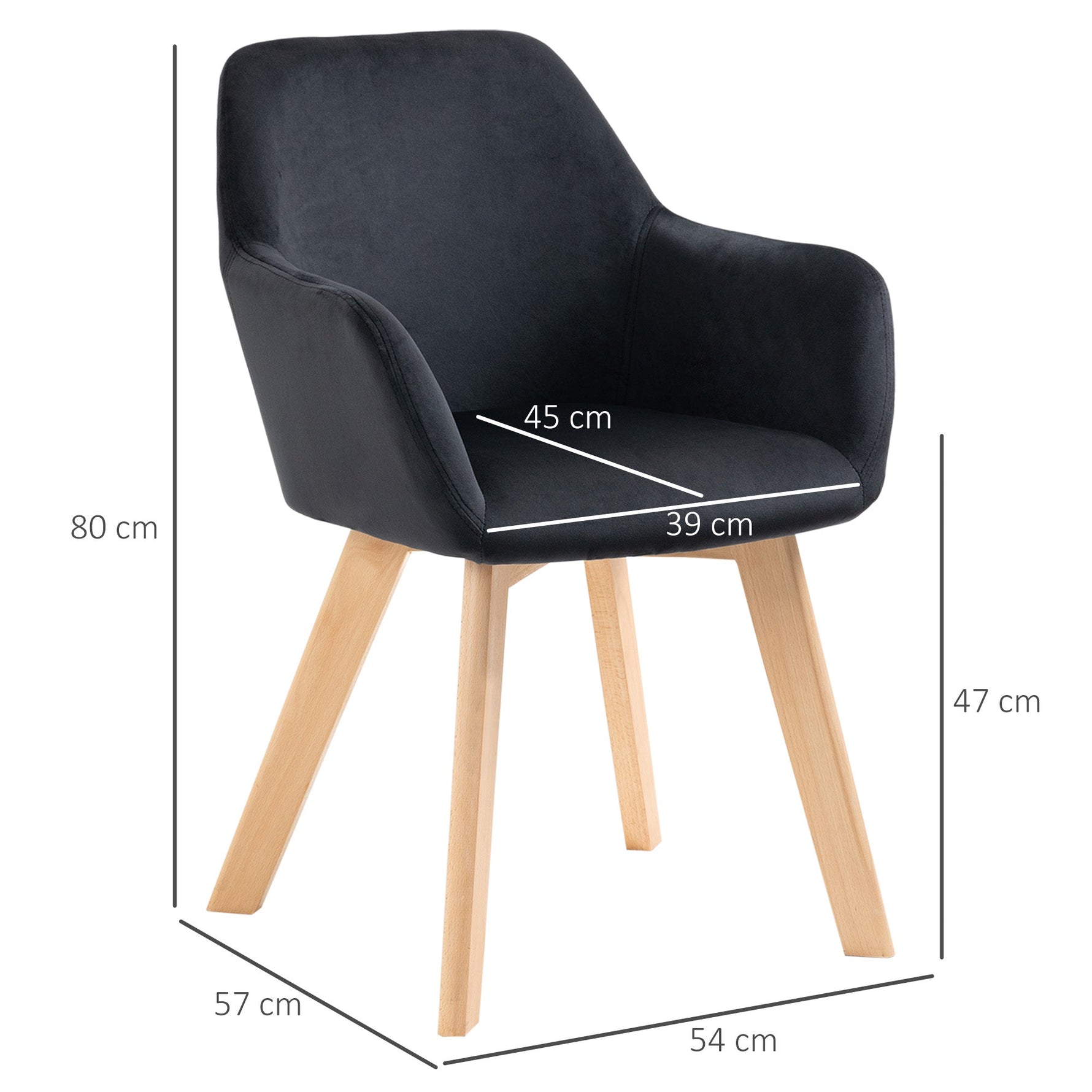 Kitchen Chairs, Set of 2 Ergonomic with Armrests, Polyester Wood, Black
