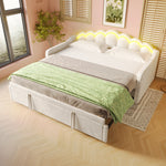 Daybed with Pull-Out Bed & LED Strip, 90x200cm, Beige Velvet