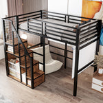 Bunk Bed with Safety Ladder 90x200 & Storage, Black Iron Frame