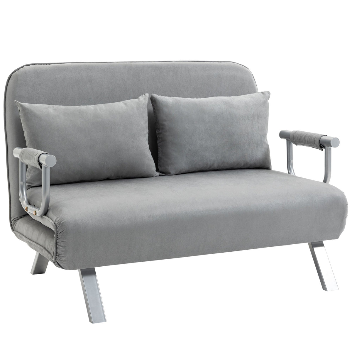 Sleeper Sofa Two-Seater Adjustable Bed Function Cushions, Light Grey