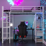 Loft Bed, Ladder & Table, Storage, White