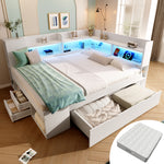 Functional Daybed 140x200cm with LED Light & Storage Drawers, White