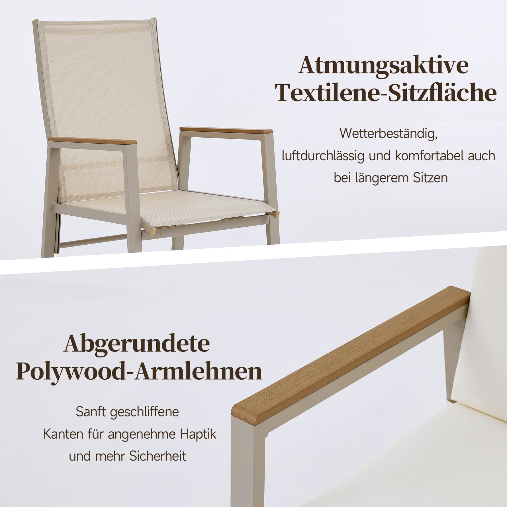 Garden Dining Set, 5 Pieces for 4 People with 1 Table and 4 Chairs, Khaki and Beige Plastic Wood