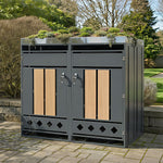 Bin Storage Unit with Planting Area, Lockable Two Doors and Hollow Base, Wood Grain Wood