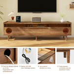 Modern TV Cabinet LED Lighting Cat Rest Area Glass Doors 1 Drawer, Walnut Color