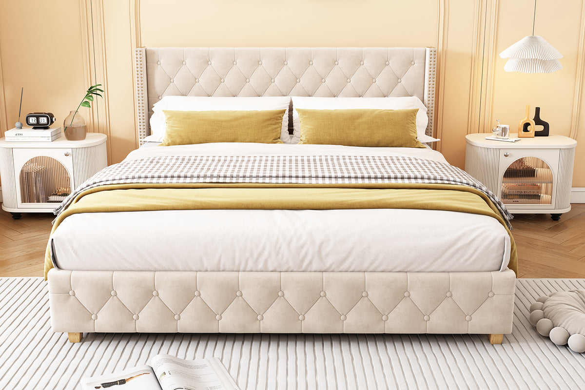 Upholstered Bed 180x200cm with Headboard Light Beige Velvet