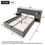 Bedroom Set, Upholstered Hydraulic Storage Double Bed 160x200cm with 2 Bedside Tables, Headboard Reading Light & USB, Gray Velvet