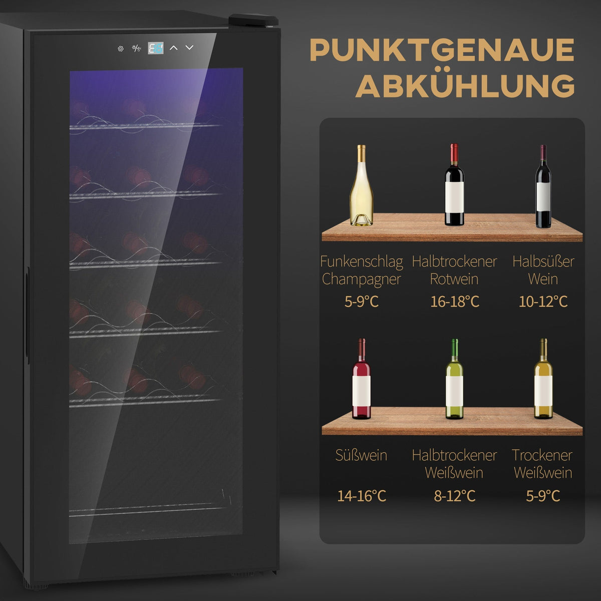 Wine Cooler, 18 Bottles, 50L, Glass Door, Stainless Steel