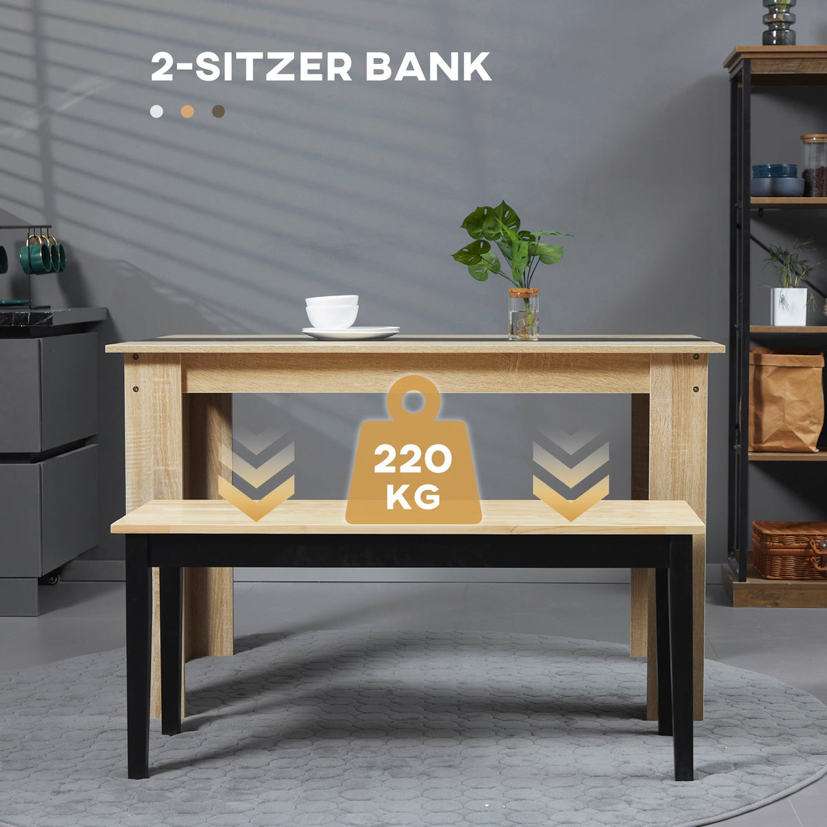 2-seater Dining Bench, Pinewood, 102 x 36 x 45 cm, Natural
