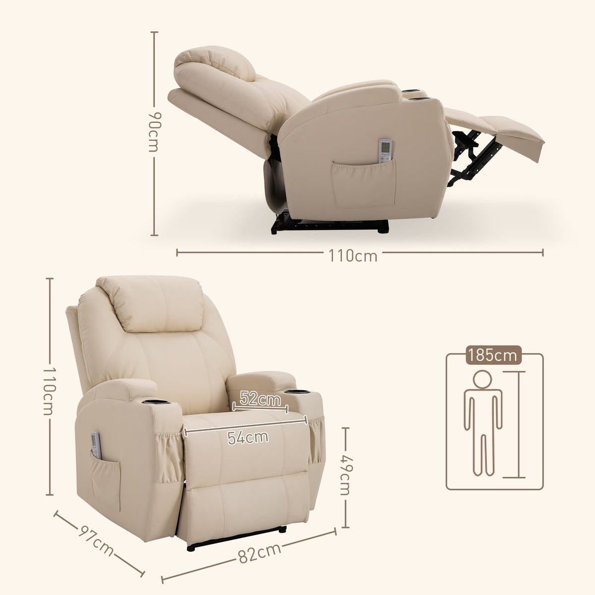 Electric Recliner TV Massage Chair with Reclining Function, Faux Leather Beige