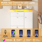 Hallway Wardrobe Set with LED Mirror, Hat Shelf and Shoe Cabinet, Natural and White