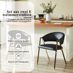 Set of 2 Dining Chairs Modern Minimalist Gold Metal Frame - Black PU Leather