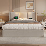 Upholstered Double Bed 180x200 with Storage & LED, Beige Linen
