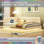 Upholstered Bed Sofa, 140x200 Multifunctional with LED & USB, Velvet Beige