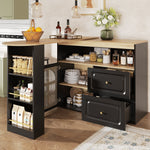 360° Rotating Dining Bar Storage with 2 Drawers Curved Glass - Black