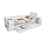 Children's Daybed 90x200cm Multifunctional Single Bed with Storage Drawers Shelves and Bedside Table White