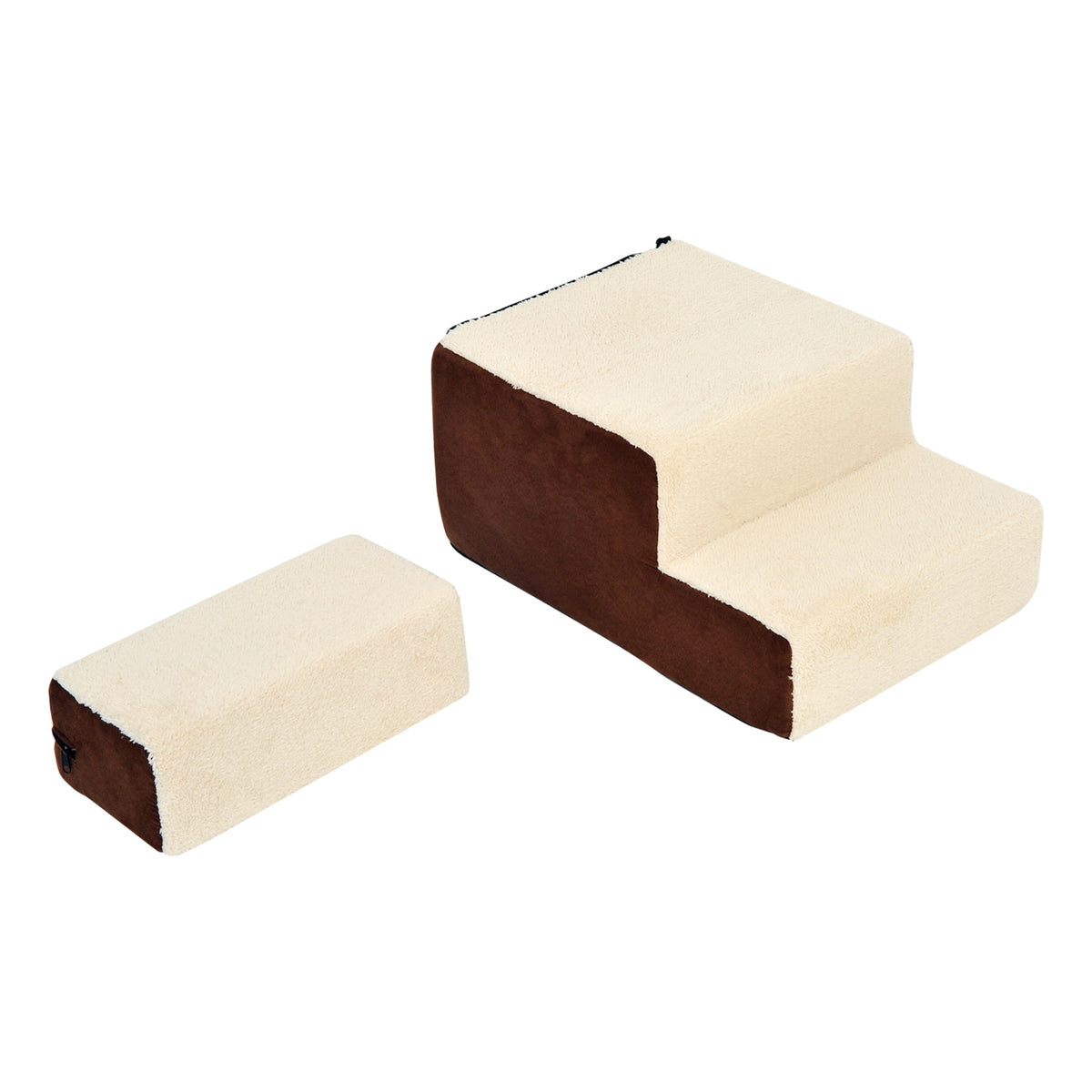Dog Stairs, 3 Steps Pet Stairs, Plush Beige
