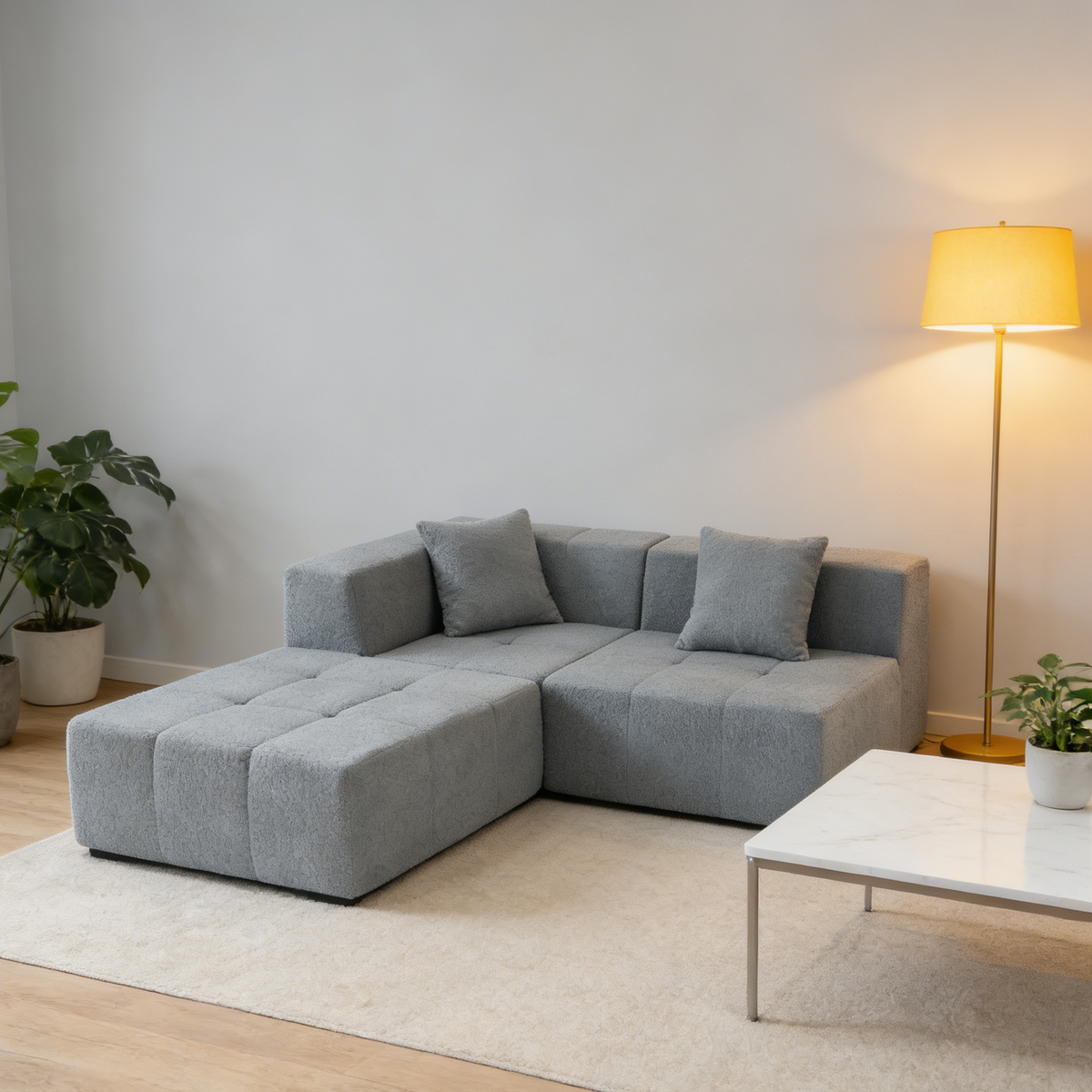 Shaped Convertible Modular Couch 3-Seat Boneless No Assembly - Gray