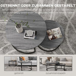 Round Coffee Table, Set of 2 Stackable Side Tables, Wood Look & Metal, Black