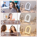 Cosmetic Mirror, LED Light 3 Colors 360° Rotatable, White Metal Frame