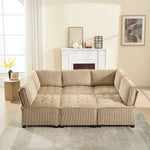 Modular Sofa 6-Seater Convertible Sleeper with Storage Pockets, Corduroy Khaki