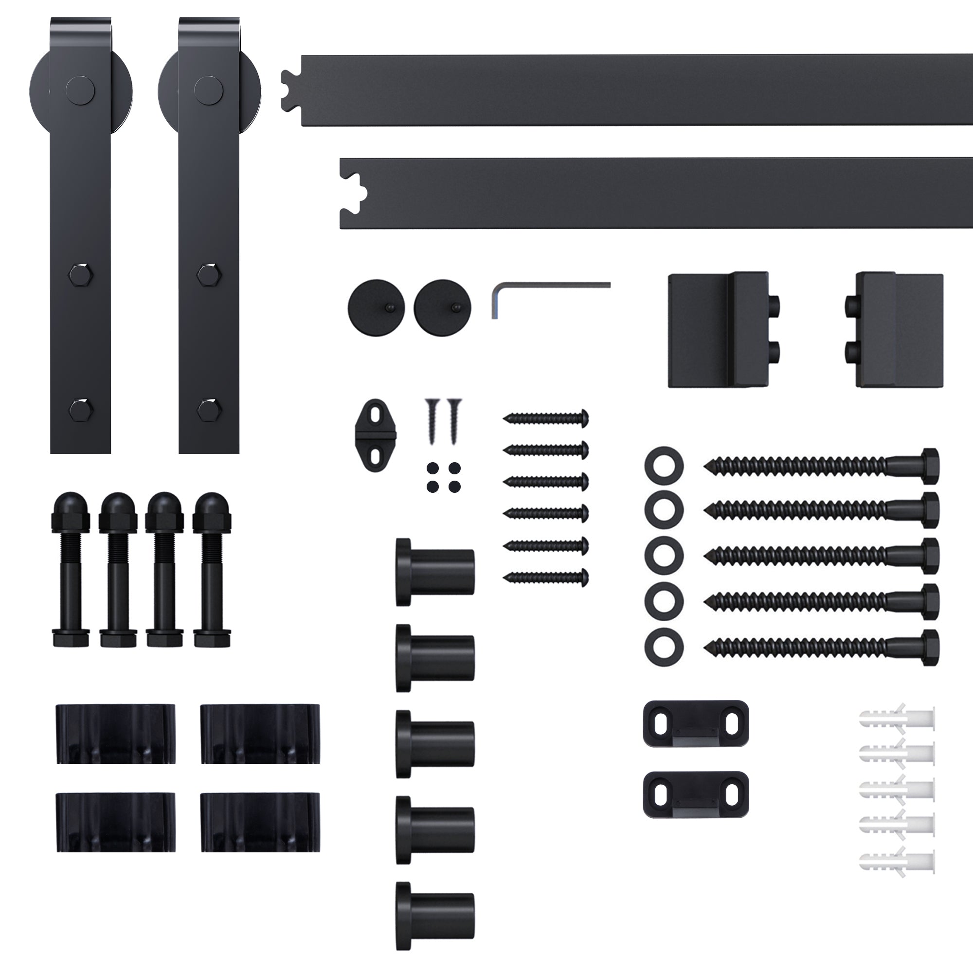 Sliding Door System, Complete Set with Track & Screws, Carbon Steel Black