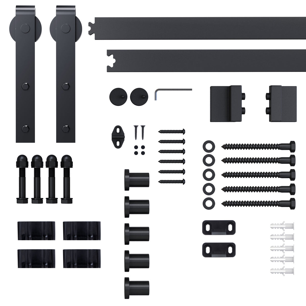 Sliding Door System, Complete Set with Track & Screws, Carbon Steel Black